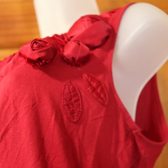 Loft Red Satin Detail Rosette Tank Top Med - Picture 5 of 9